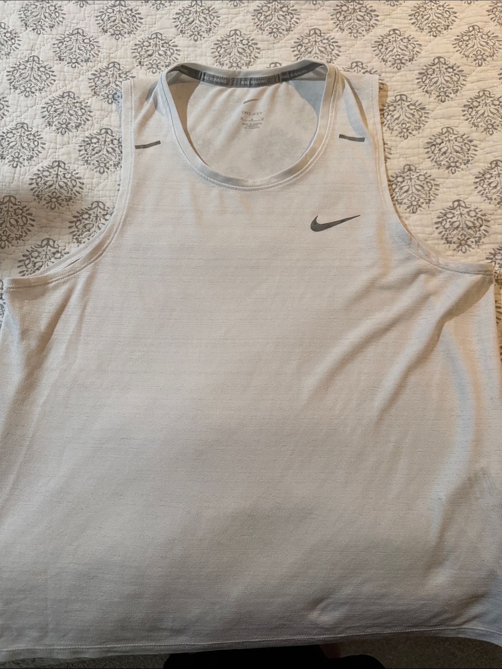 Nike White Men’s Athletic Tank running singlet with Gray Swoosh